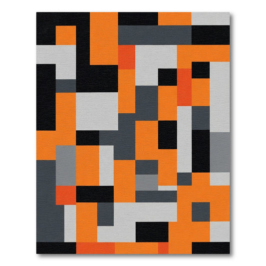 Bold Orange Gray Black Rectangles Rug