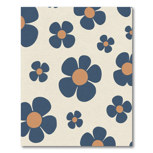 Retro Blue Flower Garden Rug