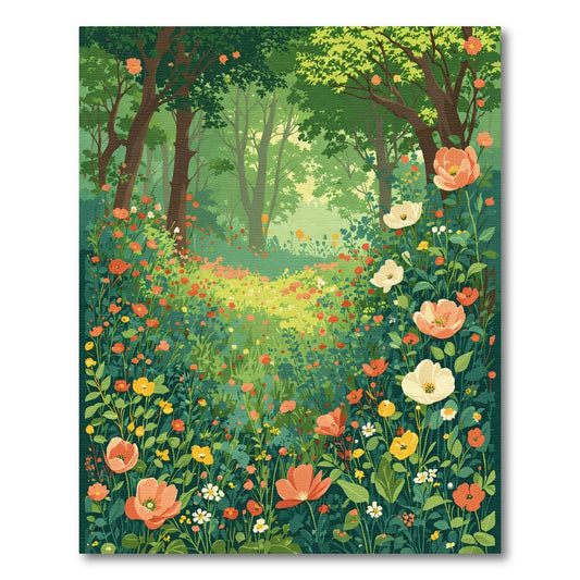 Enchanting floral meadow with lush trees Rug