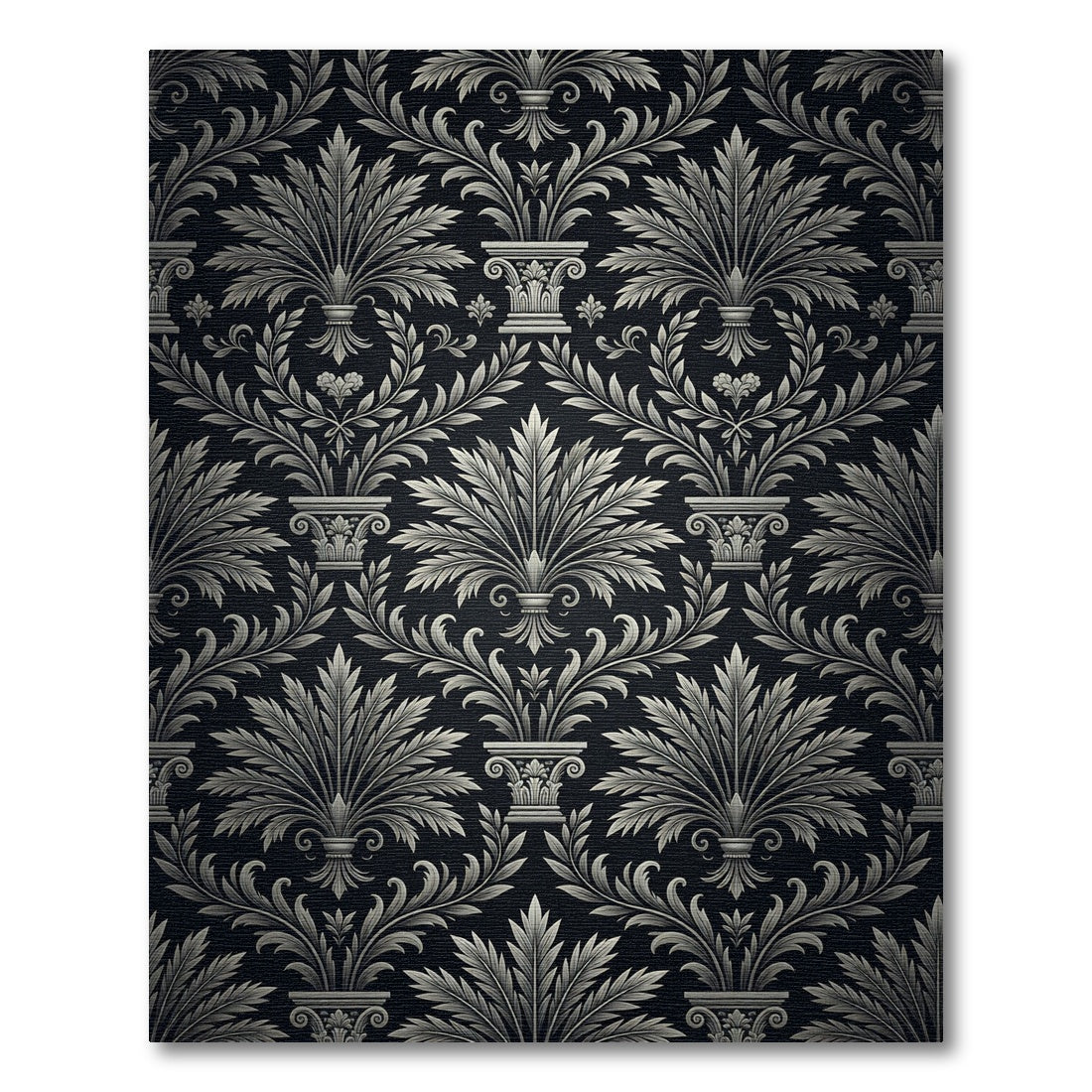 Black White Acanthus Leaf Damask Rug