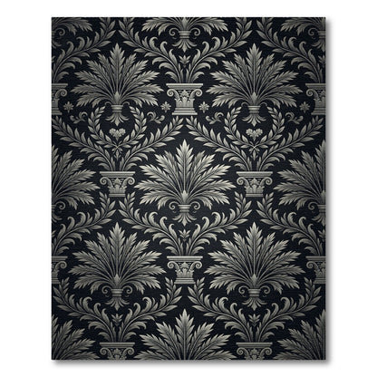 Black White Acanthus Leaf Damask Rug