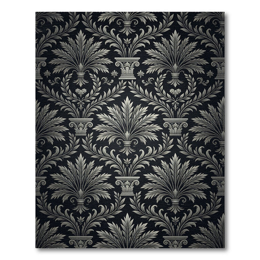 Black White Acanthus Leaf Damask Rug