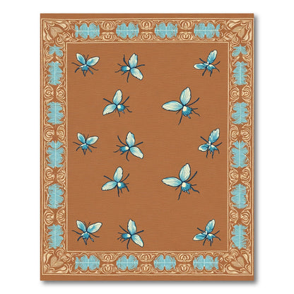 Brown Blue Butterfly Border Rug