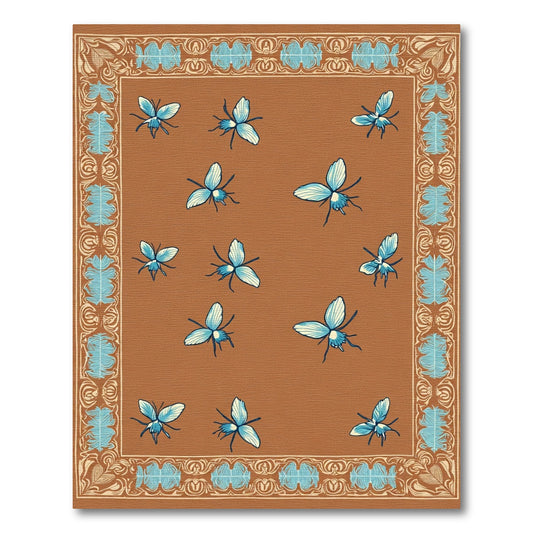 Brown Blue Butterfly Border Rug