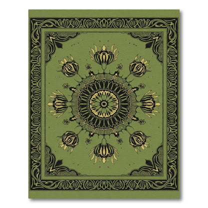 Olive Green Floral Medallion Border Rug