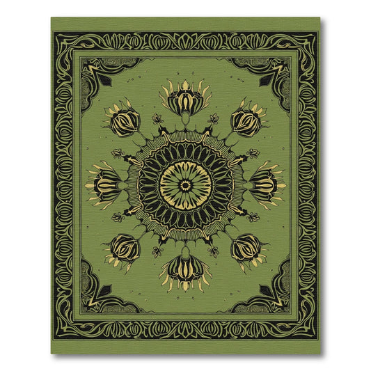 Olive Green Floral Medallion Border Rug
