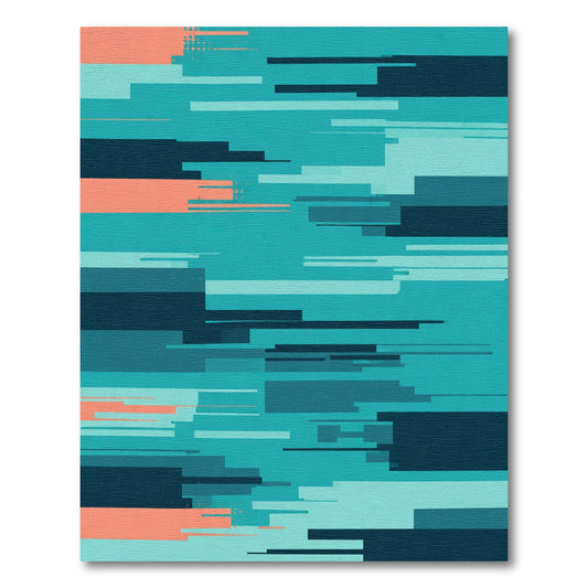 Teal Coral Glitch Stripe Abstract Rug