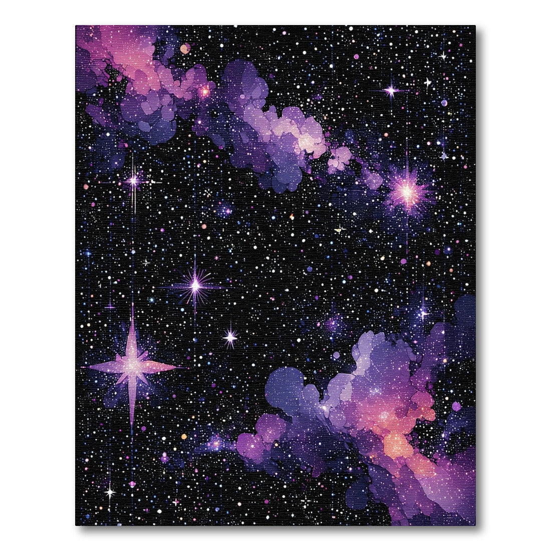 Vibrant Purple Nebula Sparkling Stars Rug