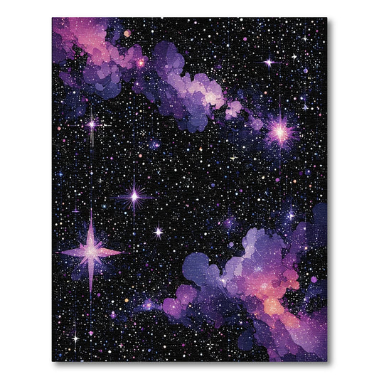 Vibrant Purple Nebula Sparkling Stars Rug
