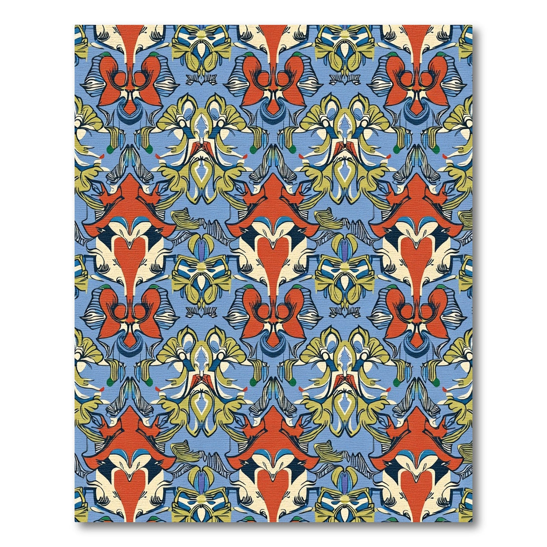 Bold Cream Orange Blue Ornamental Rug