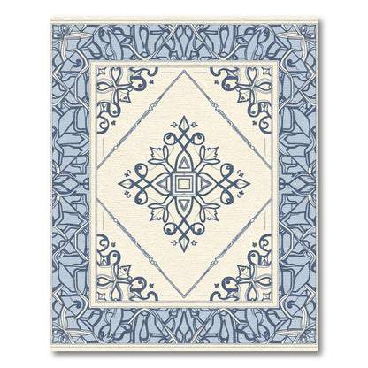 Blue Cream Center Medallion Border Rug