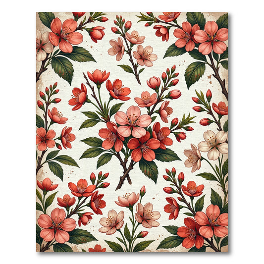 Coral Peach Blossom Branch Art Rug