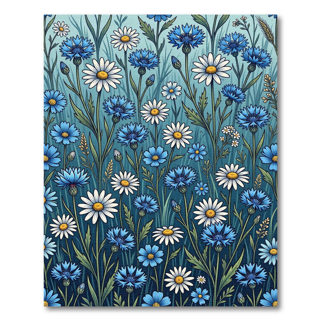 Blue White Daisy Cornflower Meadow Rug