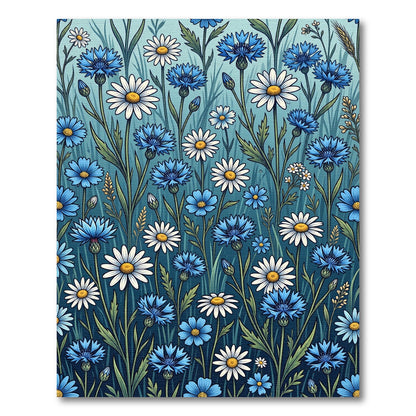 Blue White Daisy Cornflower Meadow Rug