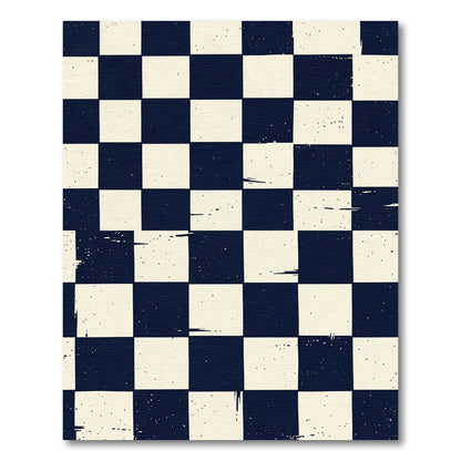 Vintage Navy Checkerboard Splatter Rug