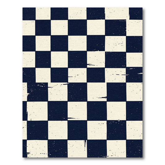 Vintage Navy Checkerboard Splatter Rug