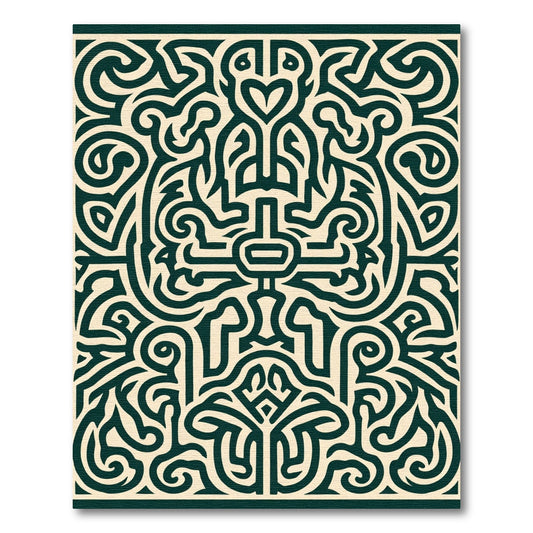 Dark Teal Abstract Organic Maze Rug