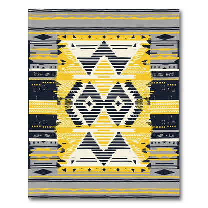 Bold Yellow Black Geometric Diamond Rug