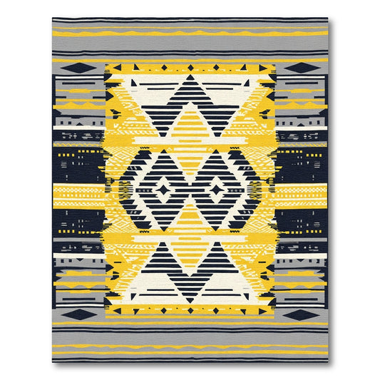 Bold Yellow Black Geometric Diamond Rug