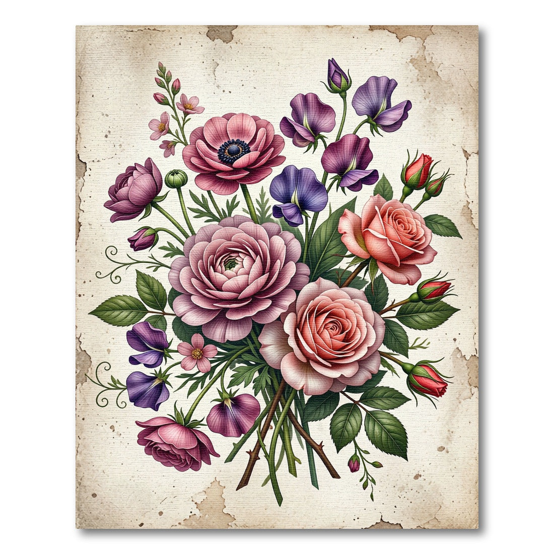 Romantic Pink Rose Floral Bouquet Rug