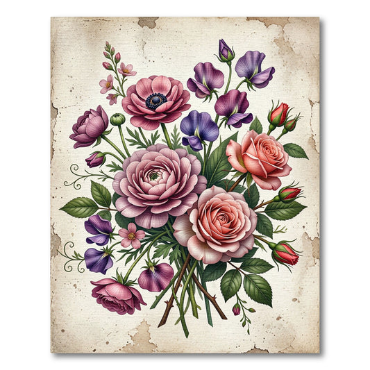 Romantic Pink Rose Floral Bouquet Rug