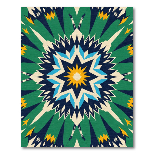 Bold Geometric Starburst Green Cream Rug