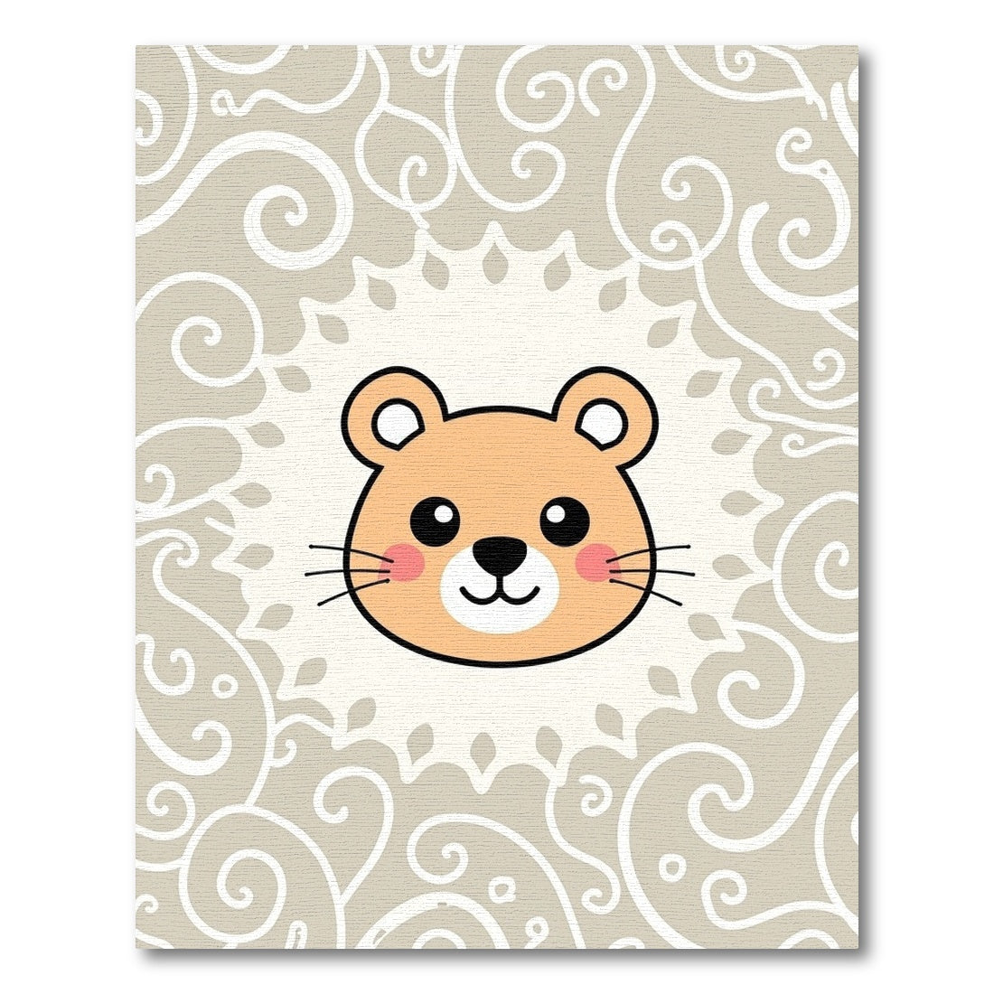 Cute Orange Bear Swirl Border Rug