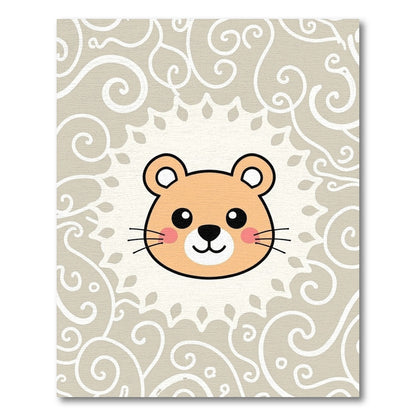 Cute Orange Bear Swirl Border Rug