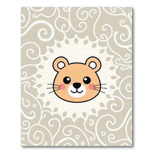 Cute Orange Bear Swirl Border Rug