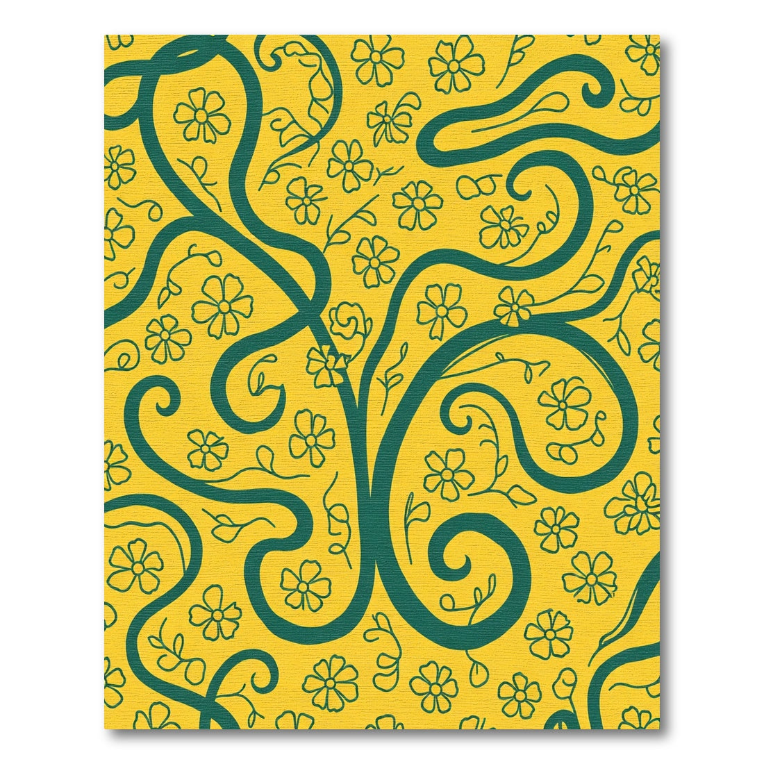 Golden Yellow Green Floral Swirl Rug