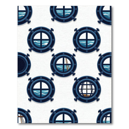 Navy Nautical Porthole Ocean view Rug