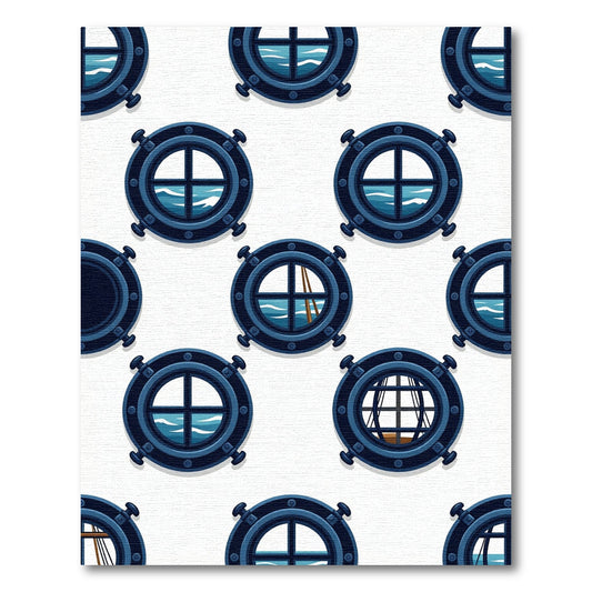 Navy Nautical Porthole Ocean view Rug