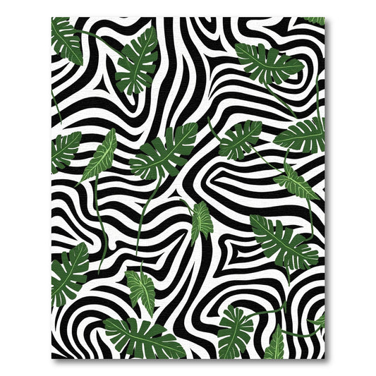 Zebra Stripes Tropical Leaves Rug