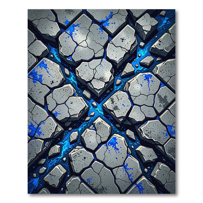 Gray Cracked Stone With Blue Splatter Rug