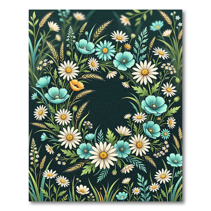 Aqua White Daisy Meadow Wreath Rug