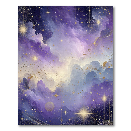 Ethereal Starry Purple Gold Clouds Rug