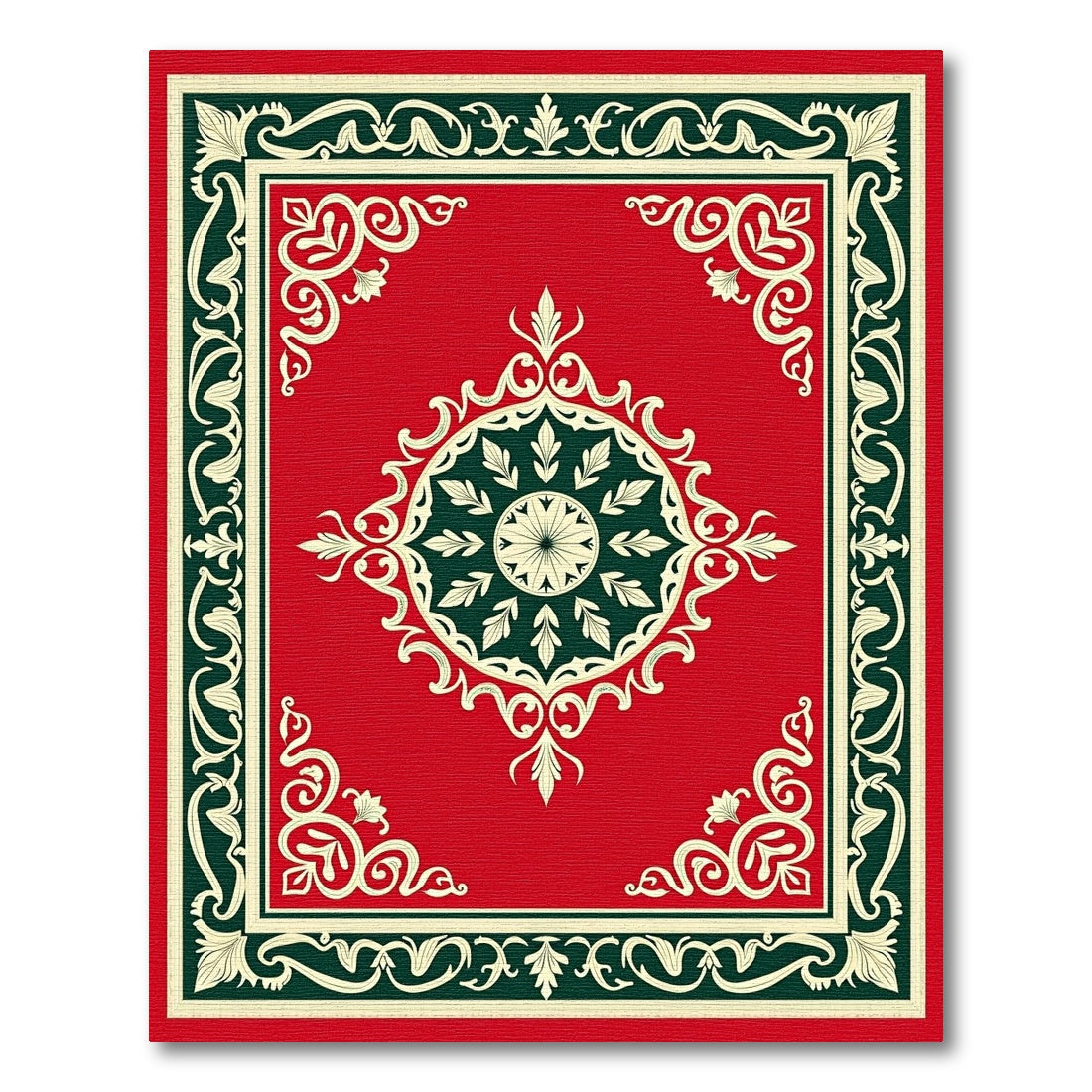 Rich Red Floral Medallion Border Rug