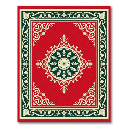 Rich Red Floral Medallion Border Rug