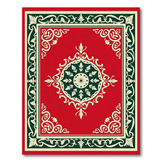 Rich Red Floral Medallion Border Rug