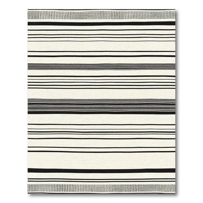 Cream and Black Hand Drawn Stripe Rug