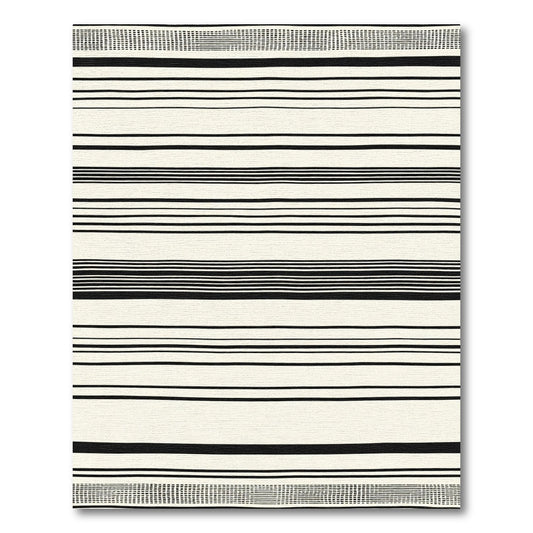 Cream and Black Hand Drawn Stripe Rug
