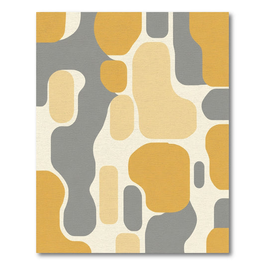 Midcentury Ochre Gray Organic Forms Rug