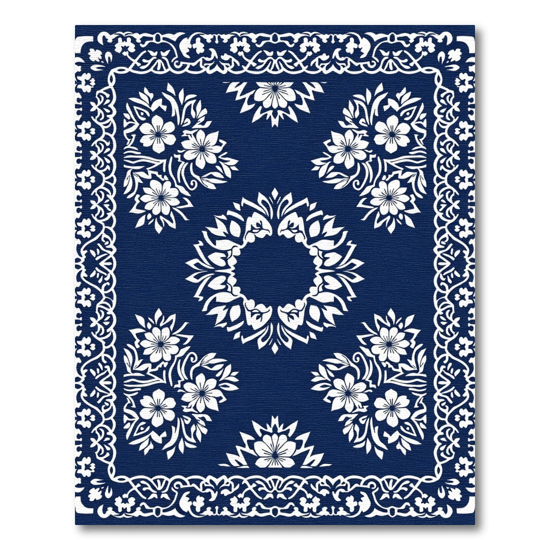 Ornate White Blossom Border Medallion Rug