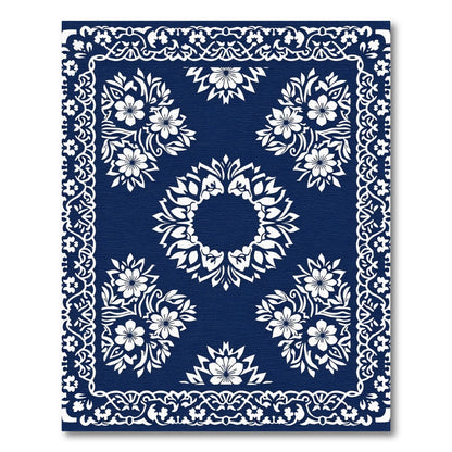 Ornate White Blossom Border Medallion Rug