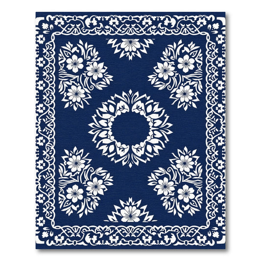 Ornate White Blossom Border Medallion Rug