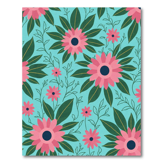 Tropical Pink Daisy Floral Teal Rug
