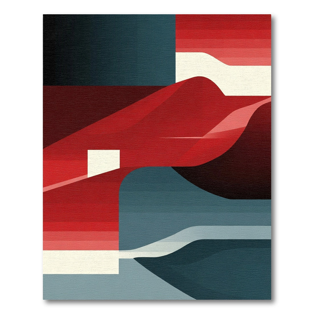 Abstract Red Blue Geometric Waves Rug
