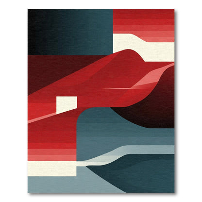 Abstract Red Blue Geometric Waves Rug