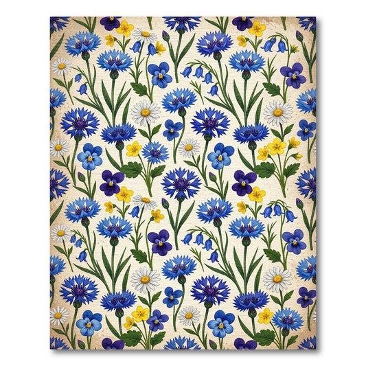 Blue Cornflower Meadow Floral Collage Rug
