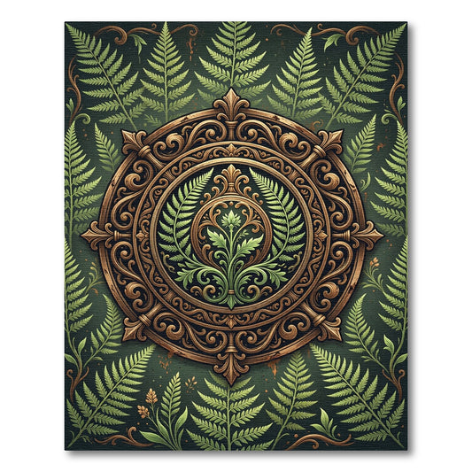 Ornate Gold Fern Medallion Rug